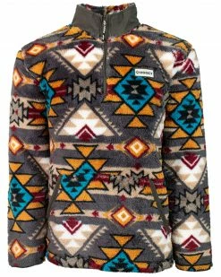 Hooey Boys' Southwestern Print Quarter-Zip Fleece Pullover Brown
