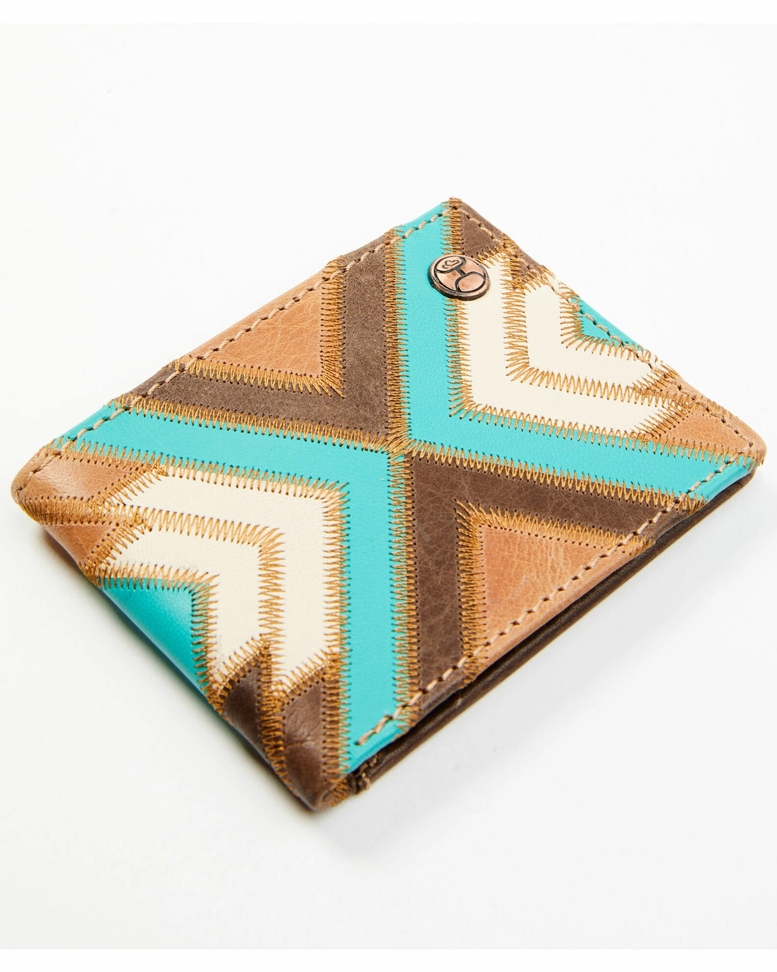 Hooey Men's Brown & Turquoise Patchwork Bifold Wallet 3 Hooey Men's Brown & Turquoise Patchwork Bifold Wallet