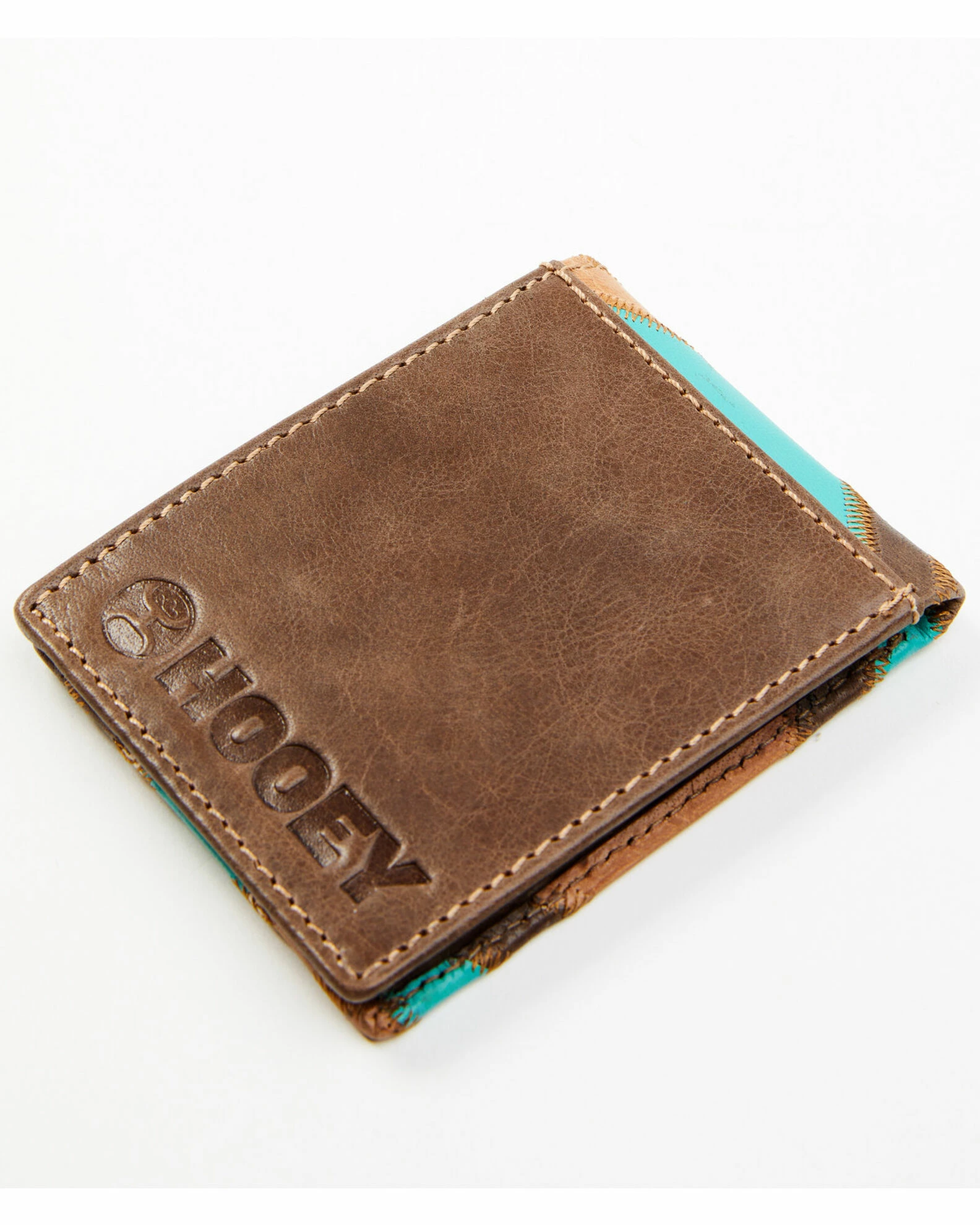 Hooey Men's Brown & Turquoise Patchwork Bifold Wallet 4 Hooey Men's Brown & Turquoise Patchwork Bifold Wallet - Image 2