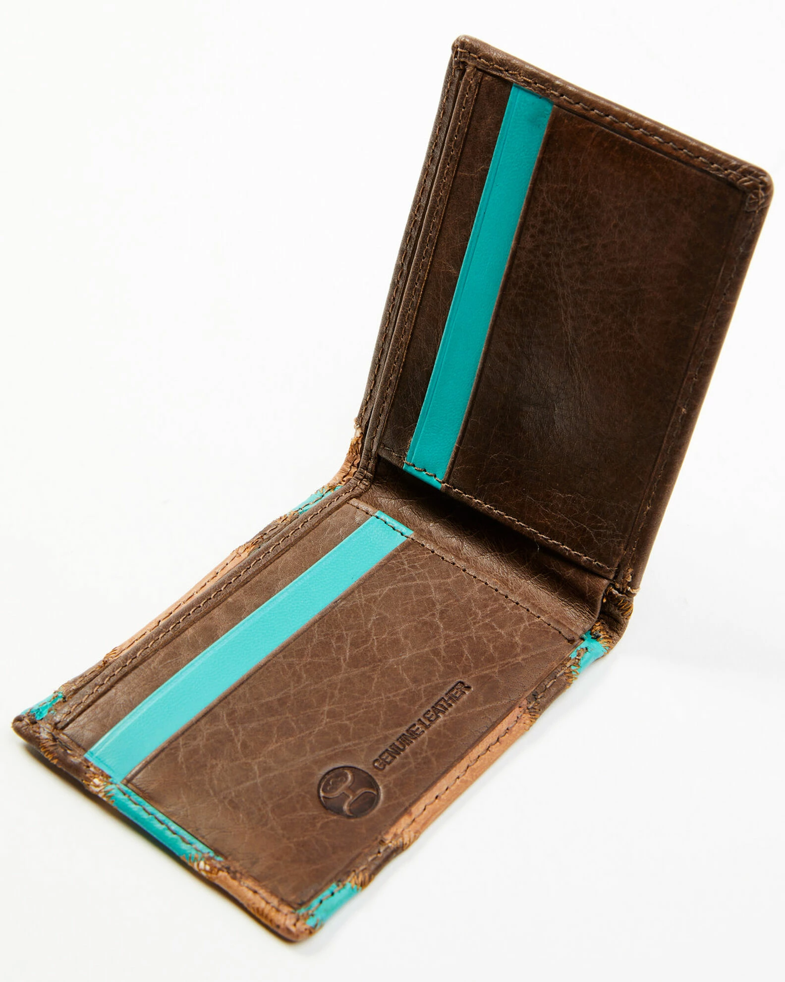 Hooey Men's Brown & Turquoise Patchwork Bifold Wallet 5 Hooey Men's Brown & Turquoise Patchwork Bifold Wallet - Image 3