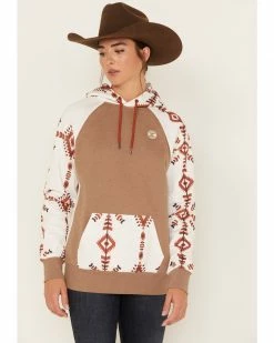 Hooey Women's Southwestern Print Contrast Hoodie Cream