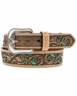 Hooey Men's Tan Leather Hand Tooled Filigree Cutout Belt