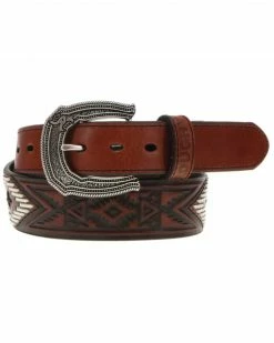 Hooey Men's Choctaw Roughy Tooled And Laced Belt  Cognac