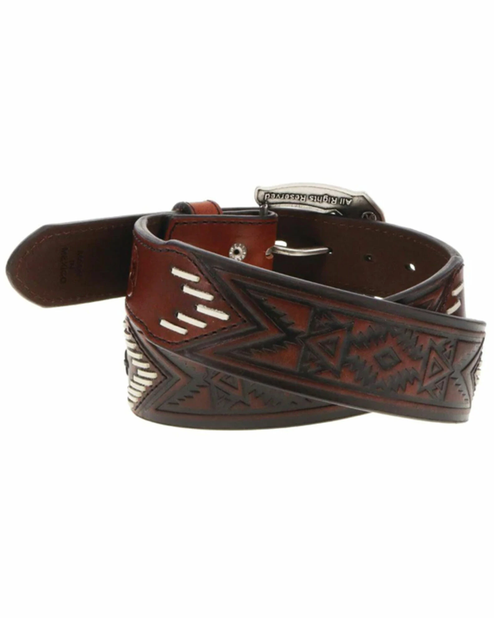 Hooey Men's Choctaw Roughy Tooled And Laced Belt Cognac 4 Hooey Men's Choctaw Roughy Tooled And Laced Belt Cognac - Image 2