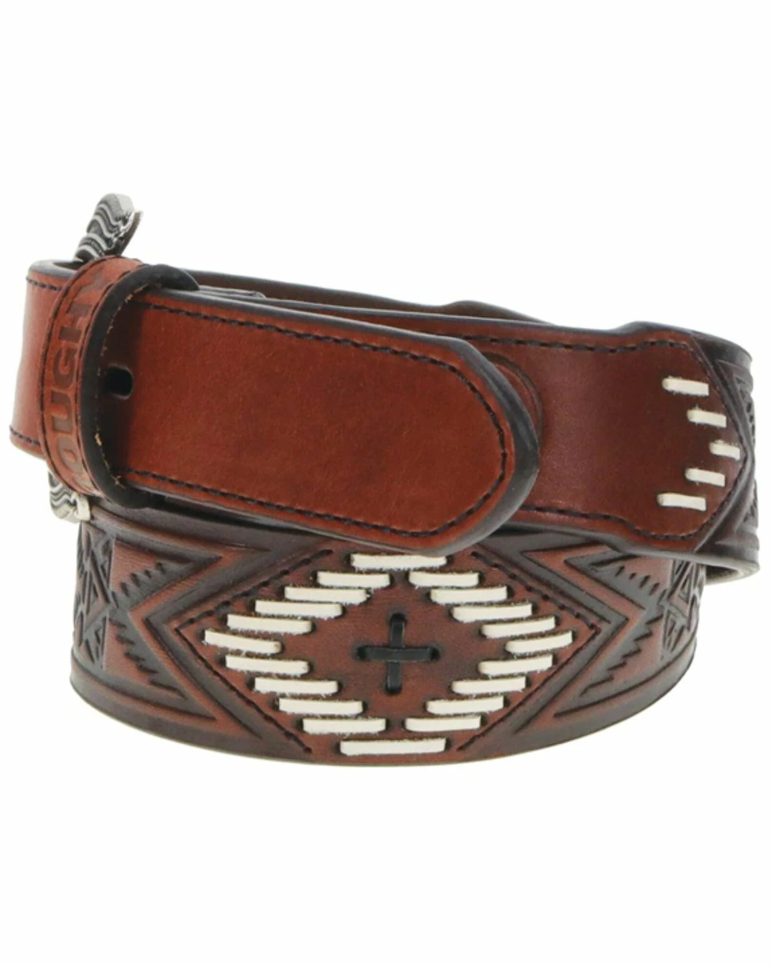 Hooey Men's Choctaw Roughy Tooled And Laced Belt Cognac 5 Hooey Men's Choctaw Roughy Tooled And Laced Belt Cognac - Image 3