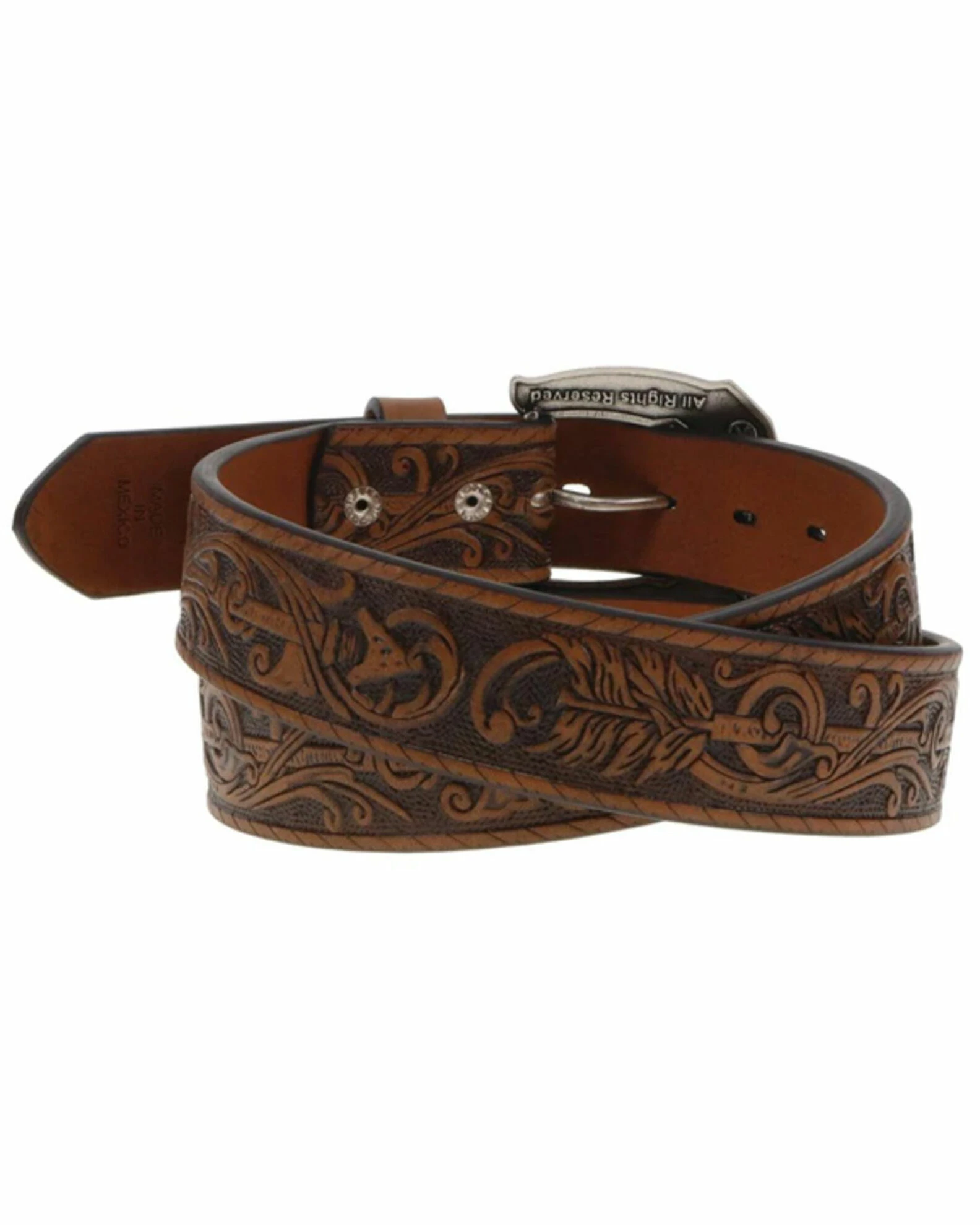 Hooey Men's Brown Roughy Arrow & Filigree Embossed Belt 4 Hooey Men's Brown Roughy Arrow & Filigree Embossed Belt - Image 2
